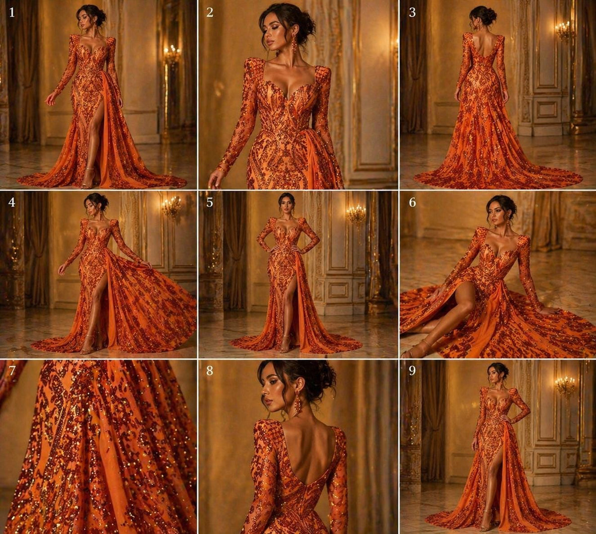 Burnt Orange - Marvelous Luxury Shiny Sequin 4-Way Stretch Mesh Fabric – Prom & Evening Dress Material By The Yard.
