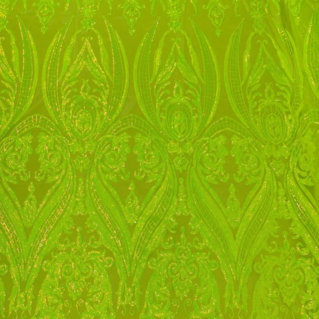 Neon Green - Marvelous Luxury Shiny Sequin 4-Way Stretch Mesh Fabric – Prom & Evening Dress Material By The Yard.