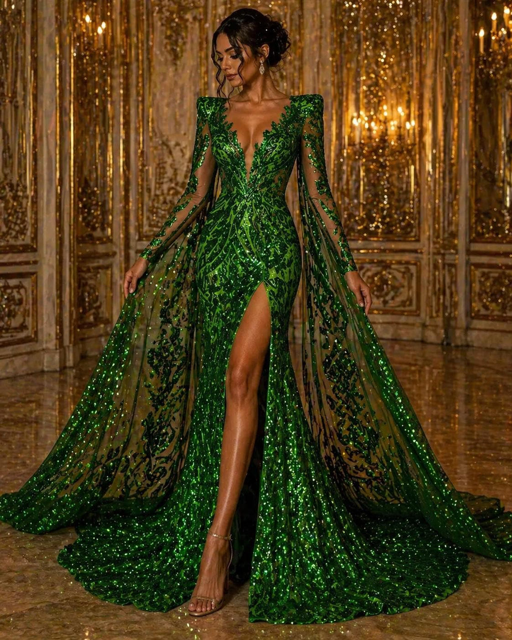 Green - Marvelous Luxury Shiny Sequin 4-Way Stretch Mesh Fabric – Prom & Evening Dress Material By The Yard.
