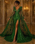 Green - Marvelous Luxury Shiny Sequin 4-Way Stretch Mesh Fabric – Prom & Evening Dress Material By The Yard.