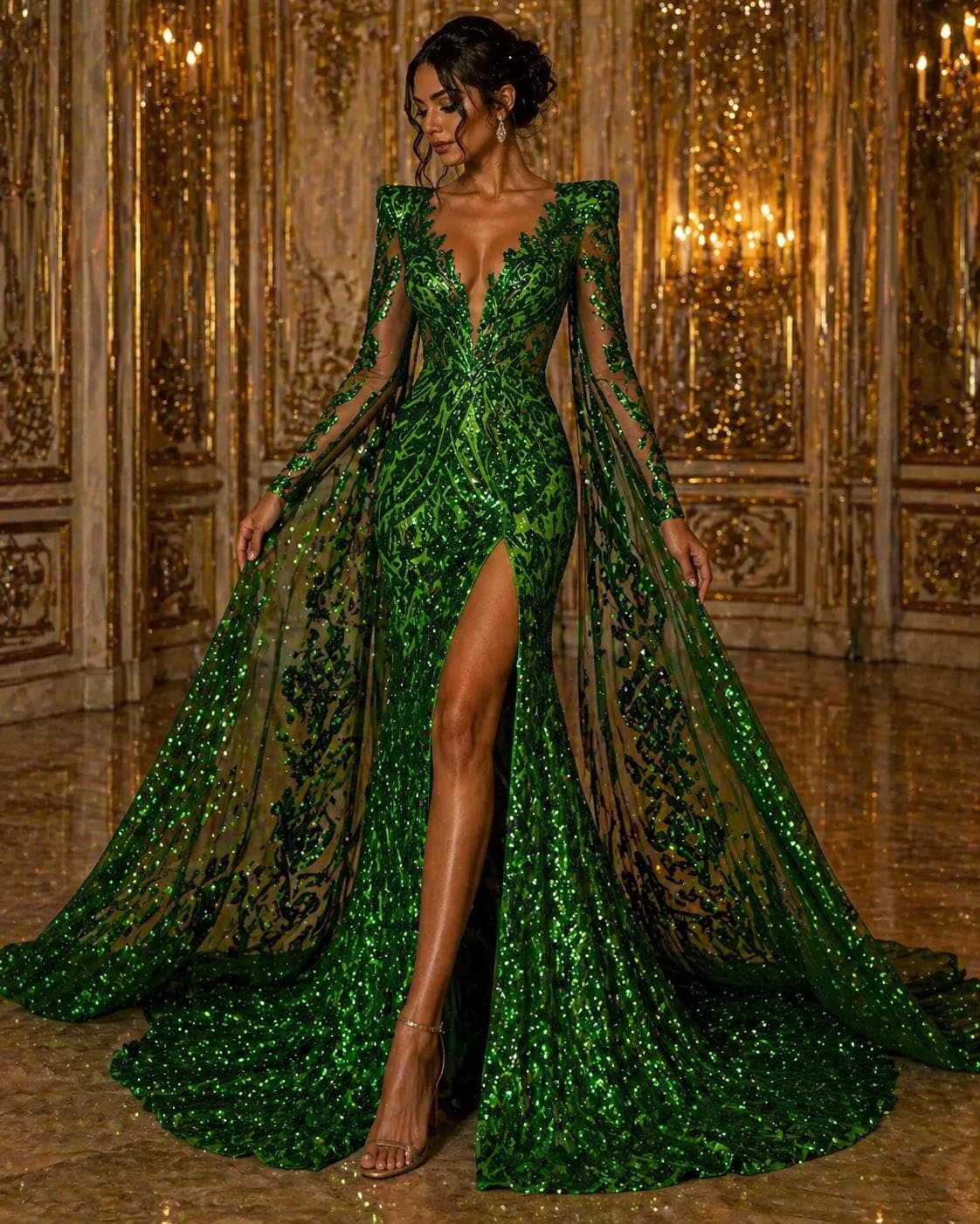 Green - Marvelous Luxury Shiny Sequin 4-Way Stretch Mesh Fabric – Prom & Evening Dress Material By The Yard.