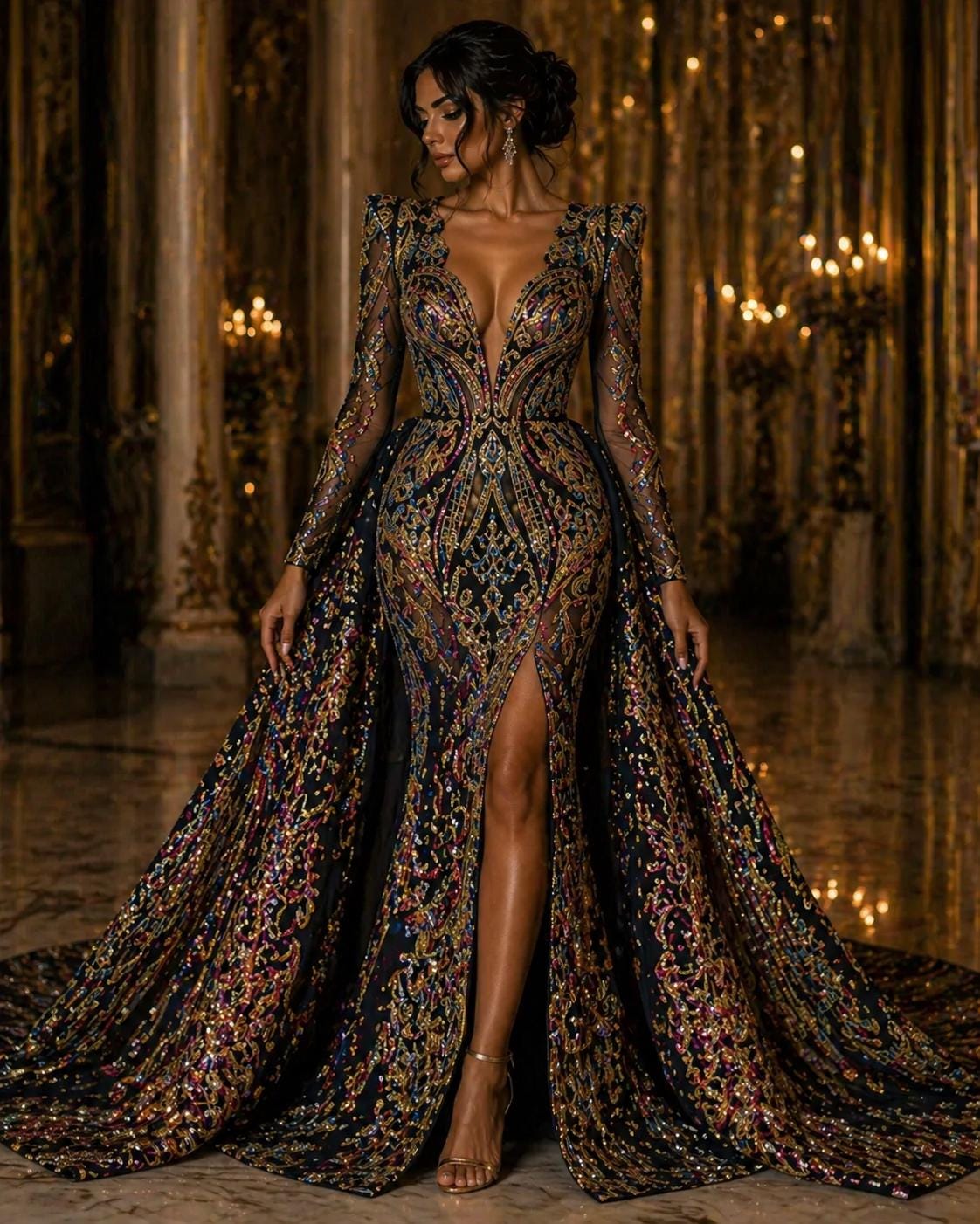 Rainbow Iridescent - Marvelous Luxury Shiny Sequin 4-Way Stretch Mesh Fabric – Prom & Evening Dress Material By The Yard.