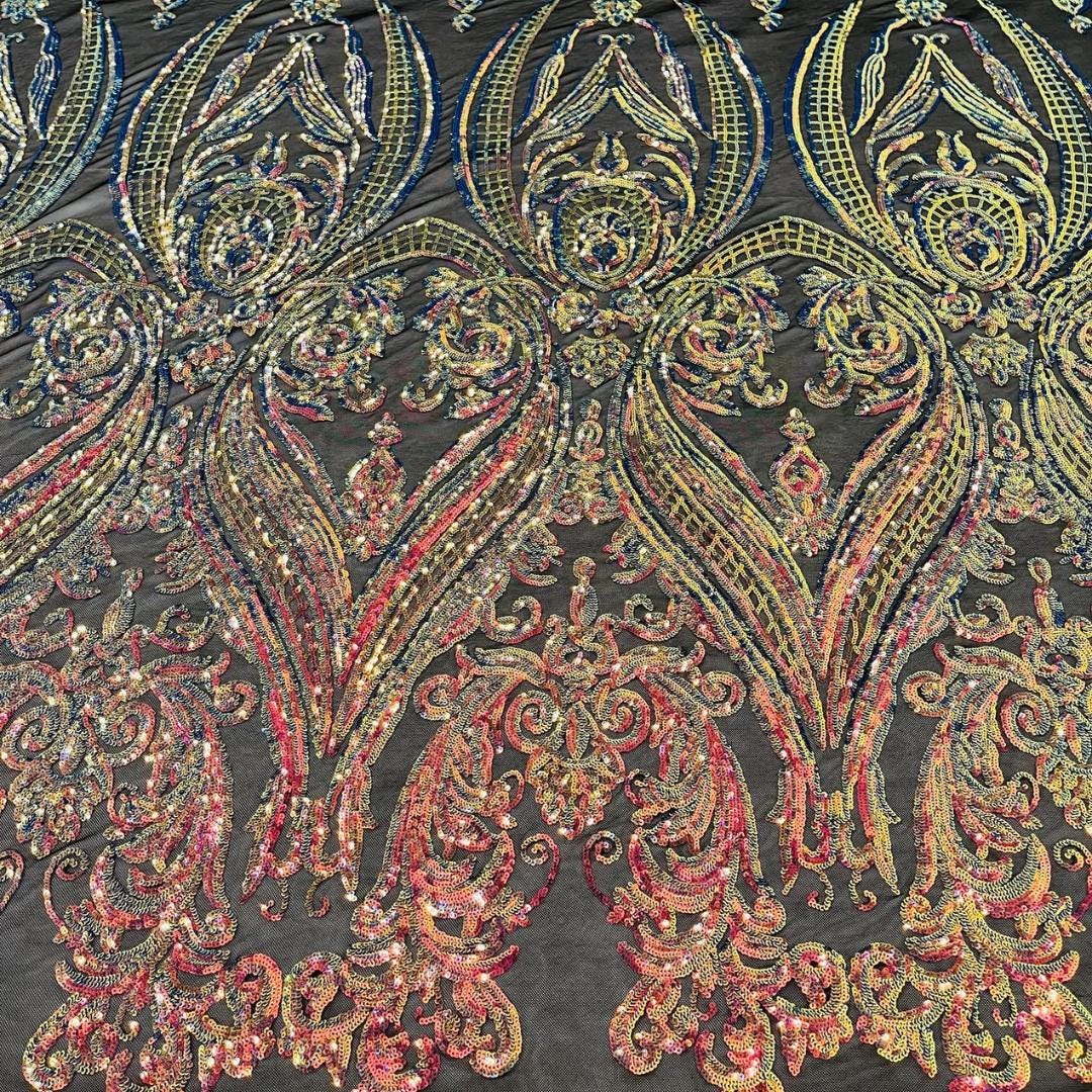 Rainbow Iridescent - Marvelous Luxury Shiny Sequin 4-Way Stretch Mesh Fabric – Prom & Evening Dress Material By The Yard.