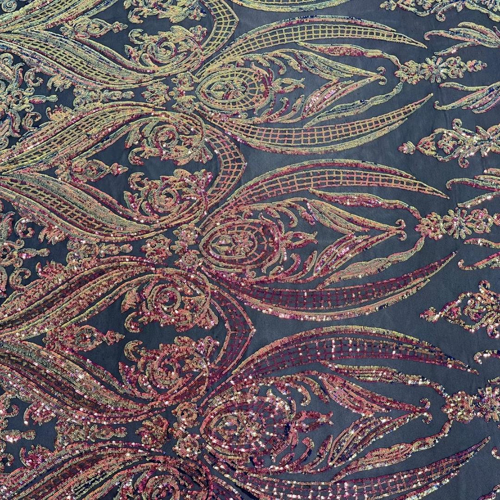 Rainbow Iridescent - Marvelous Luxury Shiny Sequin 4-Way Stretch Mesh Fabric – Prom & Evening Dress Material By The Yard.