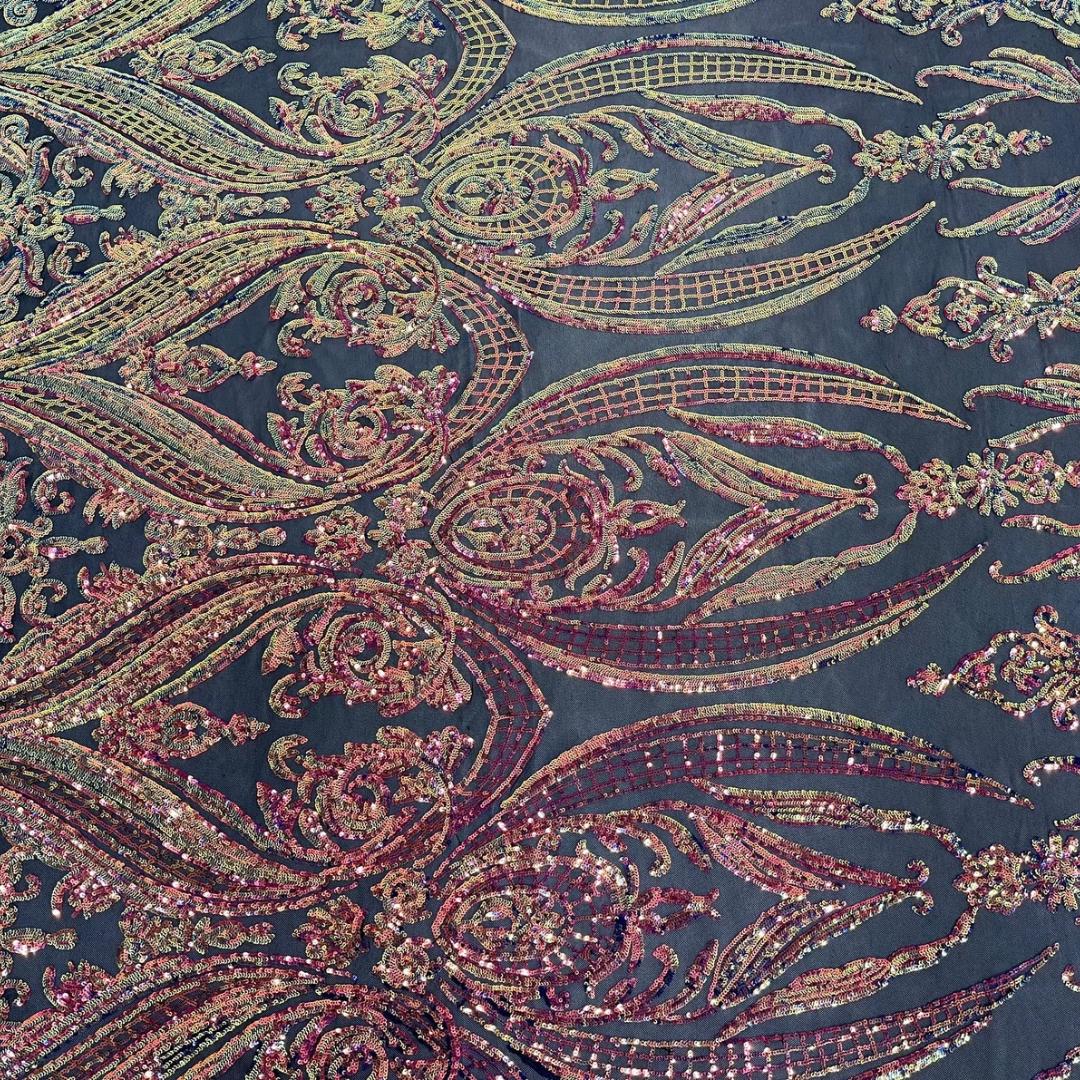 Rainbow Iridescent - Marvelous Luxury Shiny Sequin 4-Way Stretch Mesh Fabric – Prom & Evening Dress Material By The Yard.