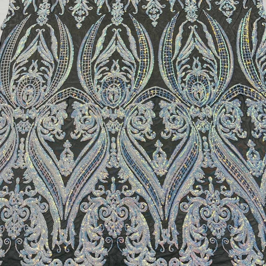 Unicorn Aqua Iridescent - Marvelous Luxury Shiny Sequin 4-Way Stretch Mesh Fabric – Prom & Evening Dress Material By The Yard.