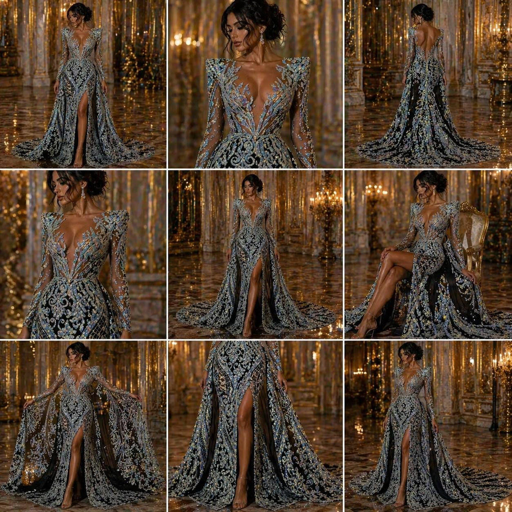 Unicorn Aqua Iridescent - Marvelous Luxury Shiny Sequin 4-Way Stretch Mesh Fabric – Prom & Evening Dress Material By The Yard.