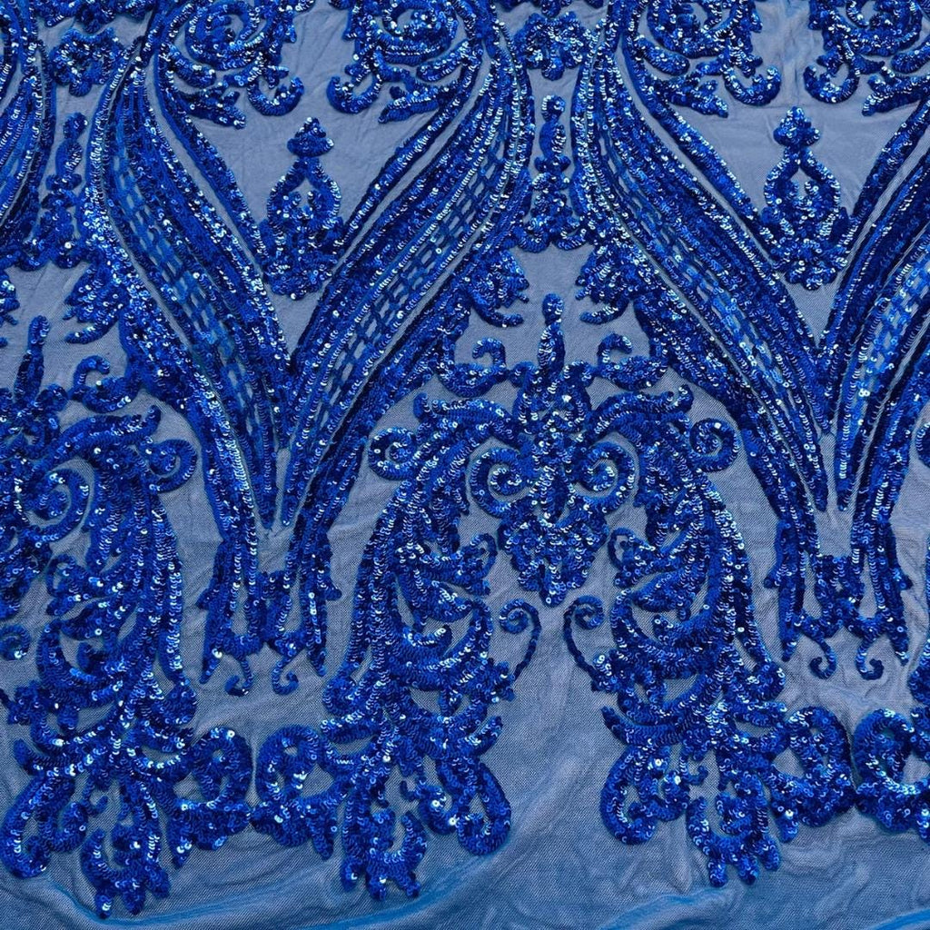 Royal Blue - Marvelous Luxury Shiny Sequin 4-Way Stretch Mesh Fabric – Prom & Evening Dress Material By The Yard.