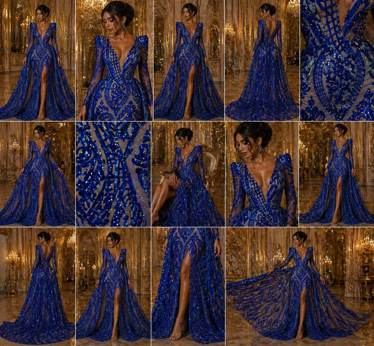 Royal Blue - Marvelous Luxury Shiny Sequin 4-Way Stretch Mesh Fabric – Prom & Evening Dress Material By The Yard.