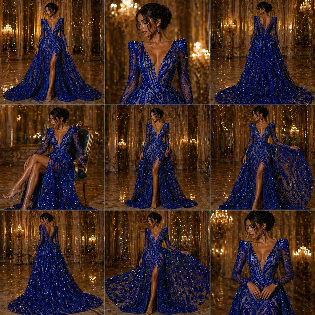 Royal Blue - Marvelous Luxury Shiny Sequin 4-Way Stretch Mesh Fabric – Prom & Evening Dress Material By The Yard.