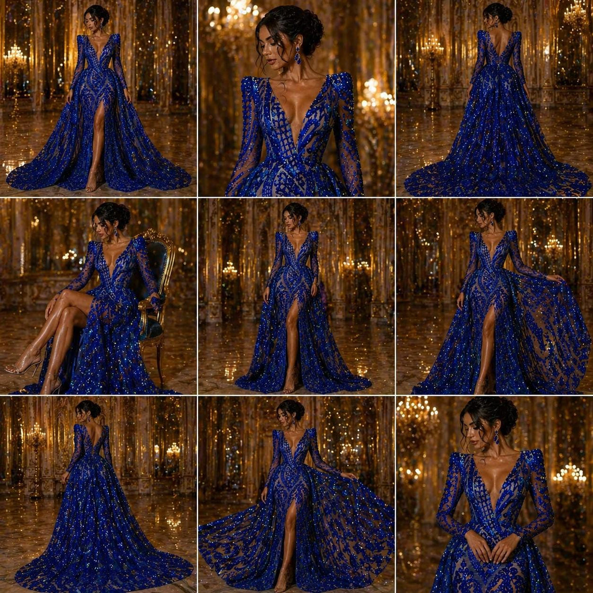 Royal Blue - Marvelous Luxury Shiny Sequin 4-Way Stretch Mesh Fabric – Prom & Evening Dress Material By The Yard.