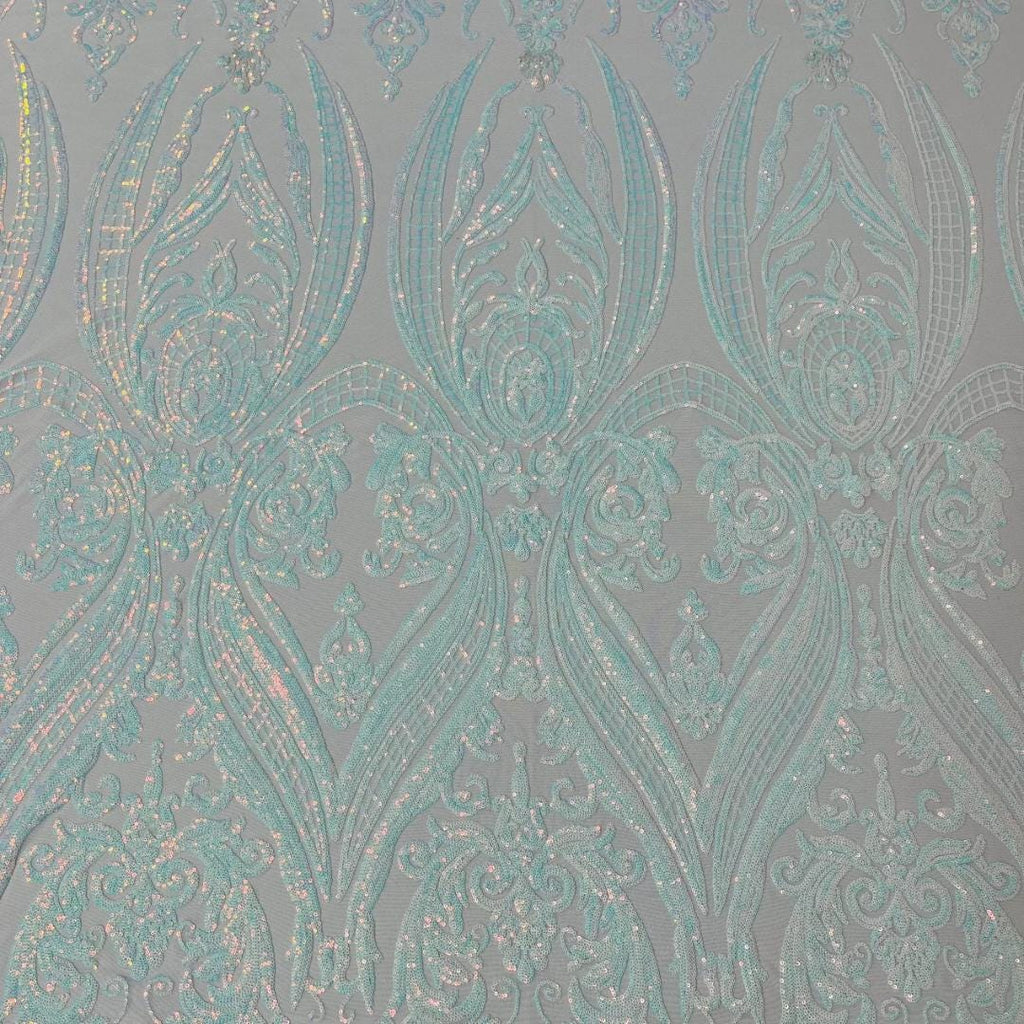 Aqua Clear Iridescent - Marvelous Luxury Shiny Sequin 4-Way Stretch  Mesh Fabric – Prom & Evening Dress Material By The Yard.
