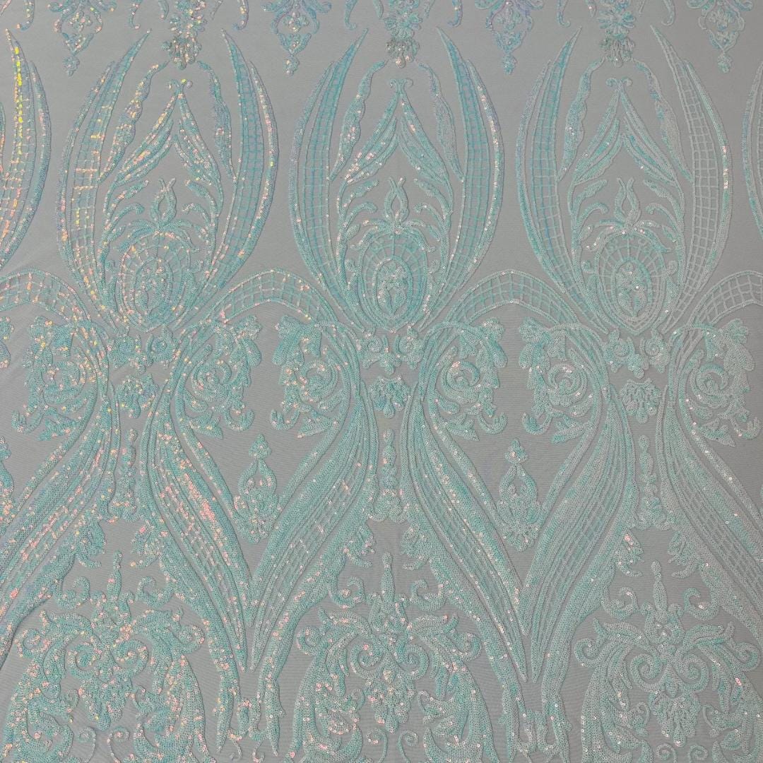 Aqua Clear Iridescent - Marvelous Luxury Shiny Sequin 4-Way Stretch  Mesh Fabric – Prom & Evening Dress Material By The Yard.