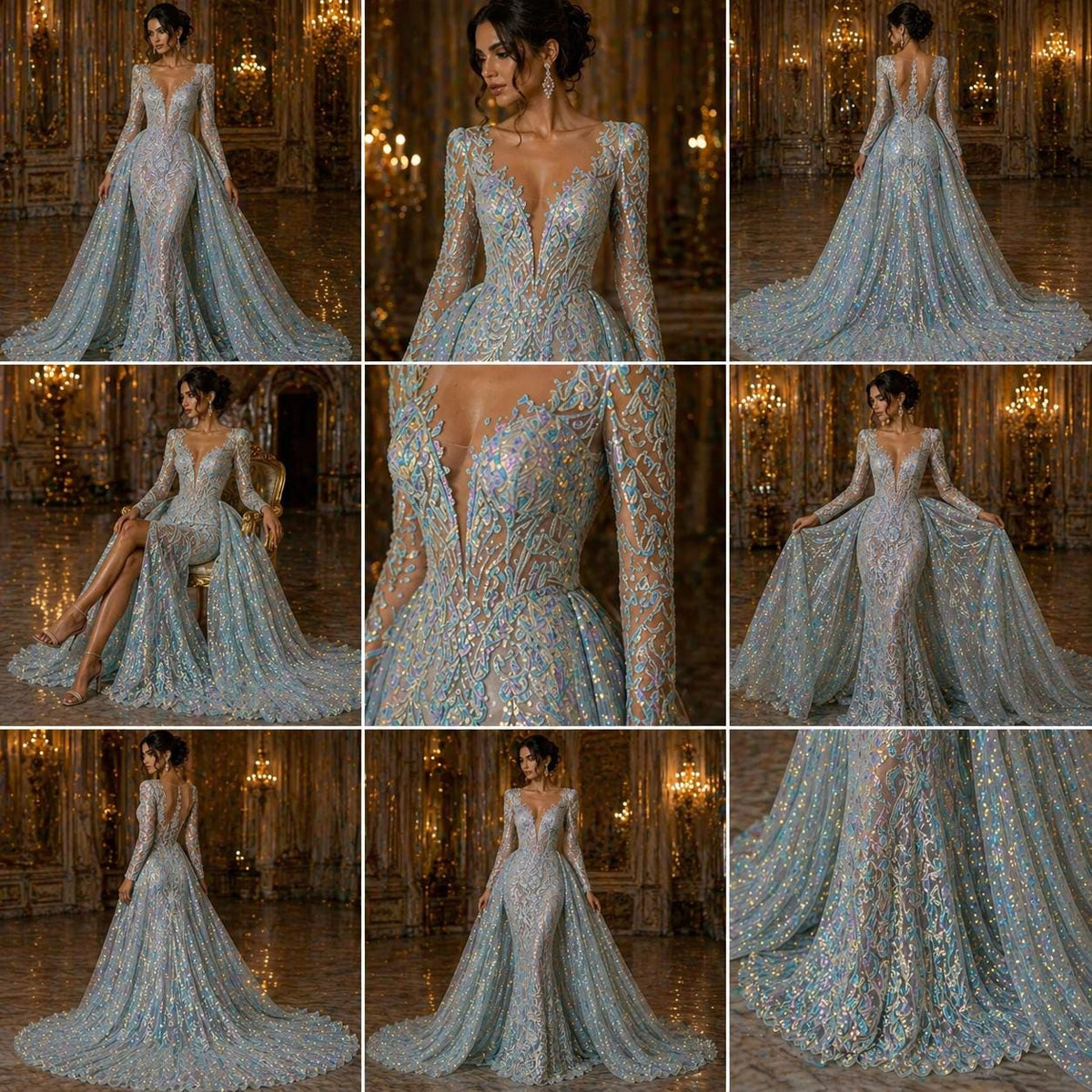 Aqua Clear Iridescent - Marvelous Luxury Shiny Sequin 4-Way Stretch  Mesh Fabric – Prom & Evening Dress Material By The Yard.