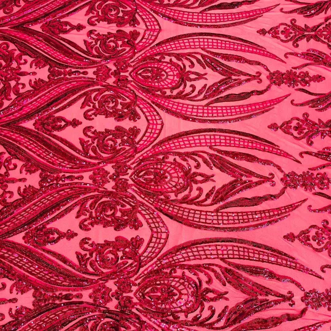 Fuchsia - Marvelous Luxury Shiny Sequin 4-Way Stretch Mesh Fabric – Prom & Evening Dress Material By The Yard.
