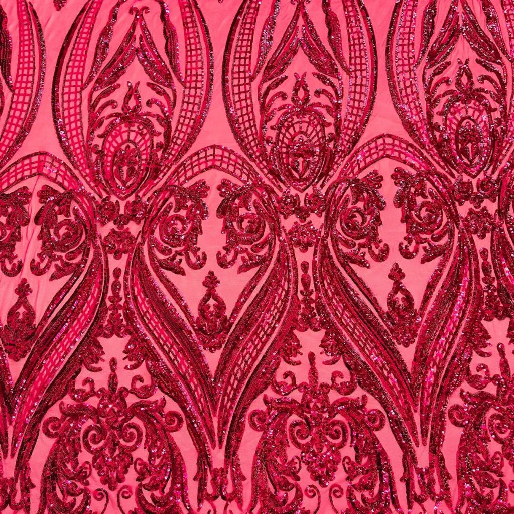 Fuchsia - Marvelous Luxury Shiny Sequin 4-Way Stretch Mesh Fabric – Prom & Evening Dress Material By The Yard.