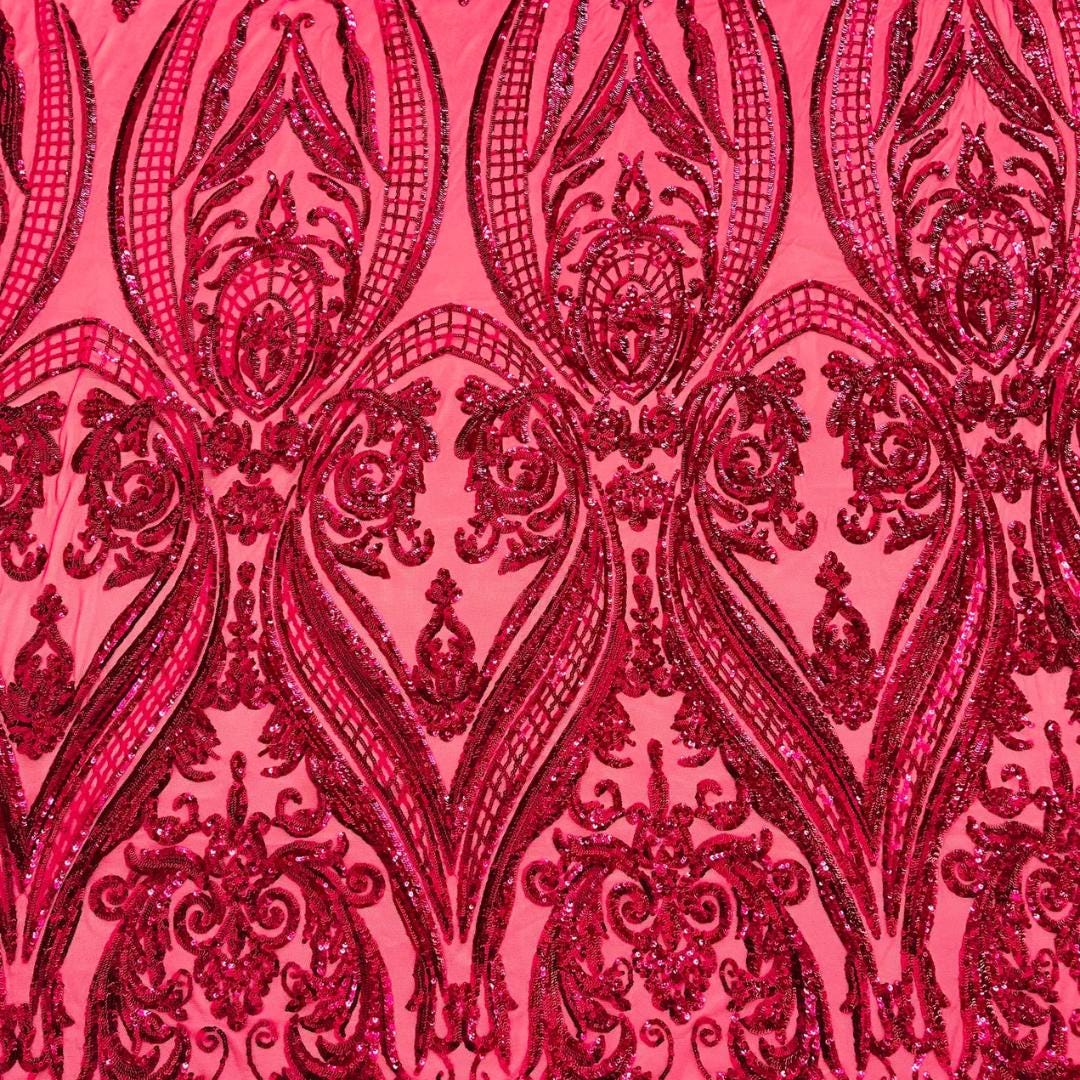 Fuchsia - Marvelous Luxury Shiny Sequin 4-Way Stretch Mesh Fabric – Prom & Evening Dress Material By The Yard.