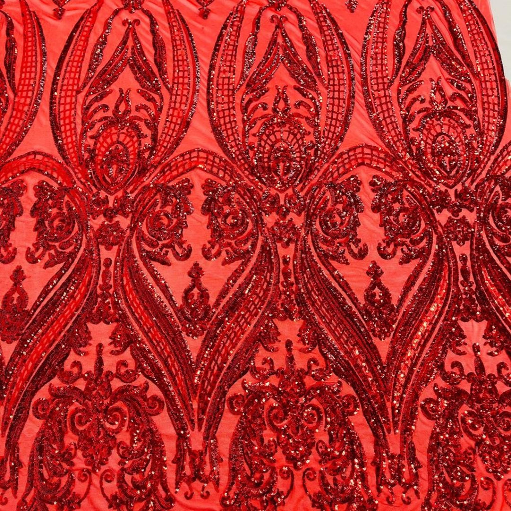 Red - Marvelous Luxury Shiny Sequin 4-Way Stretch Mesh Fabric – Prom & Evening Dress Material By The Yard.