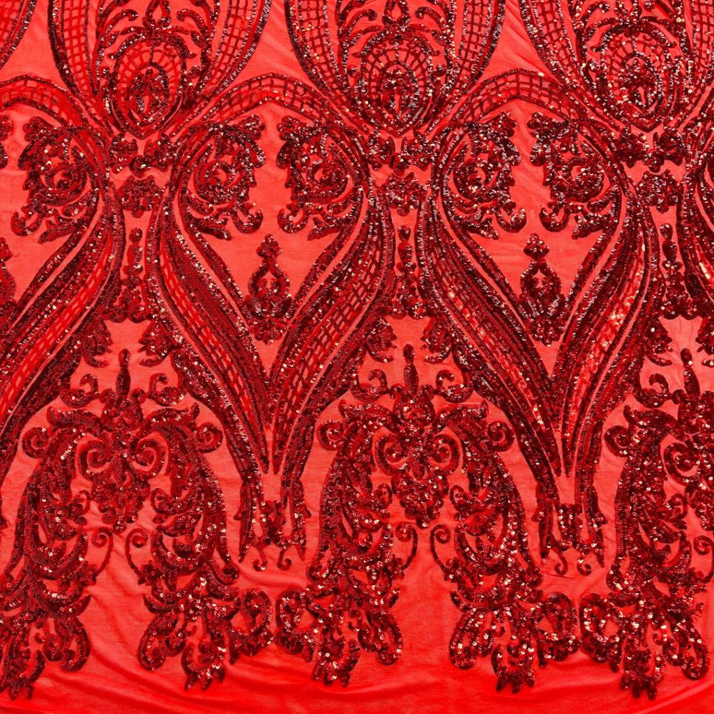 Red - Marvelous Luxury Shiny Sequin 4-Way Stretch Mesh Fabric – Prom & Evening Dress Material By The Yard.