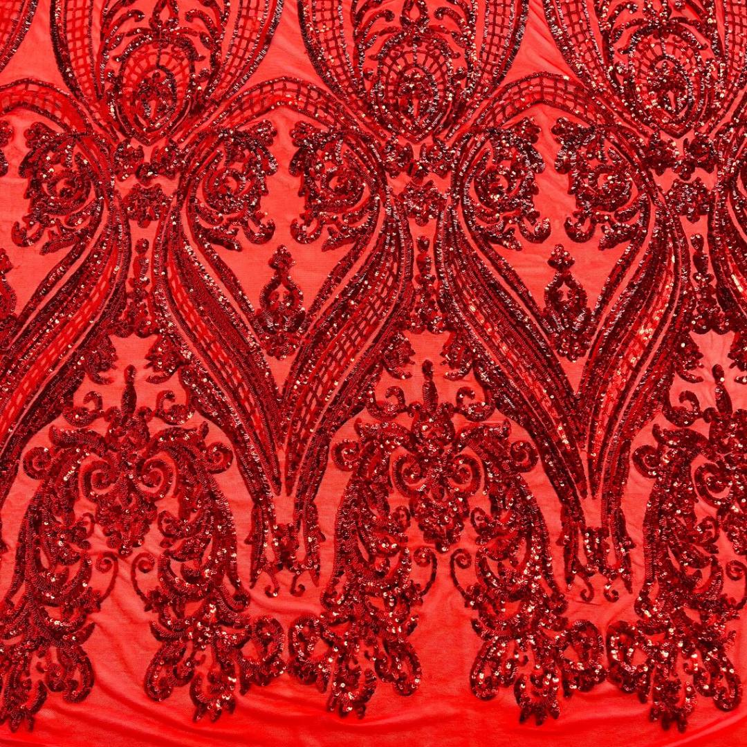 Red - Marvelous Luxury Shiny Sequin 4-Way Stretch Mesh Fabric – Prom & Evening Dress Material By The Yard.
