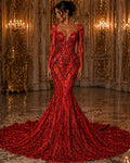 Red - Marvelous Luxury Shiny Sequin 4-Way Stretch Mesh Fabric – Prom & Evening Dress Material By The Yard.