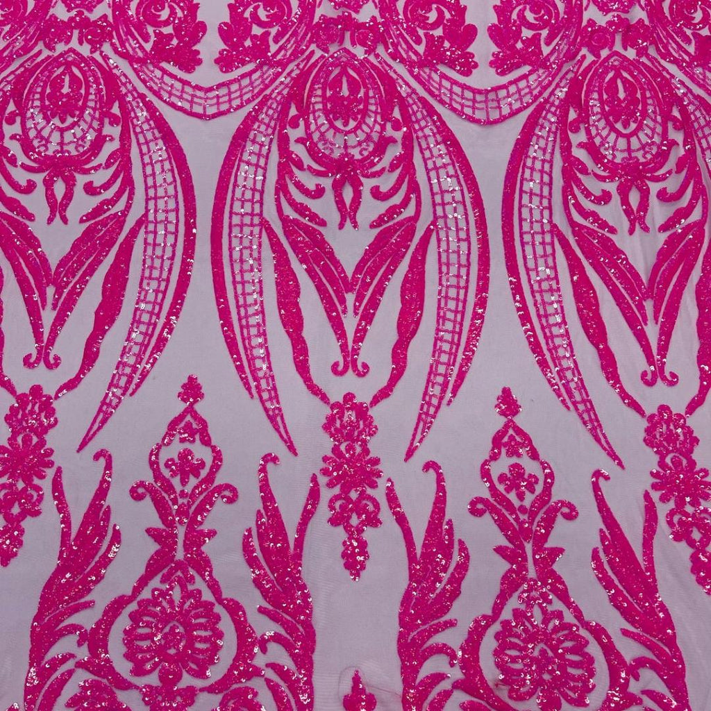 Neon Pink Iridescent - Marvelous Luxury Shiny Sequin 4-Way Stretch Mesh Fabric – Prom & Evening Dress Material By The Yard.