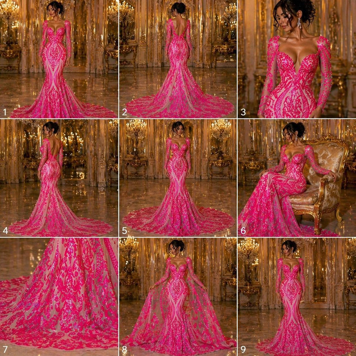 Neon Pink Iridescent - Marvelous Luxury Shiny Sequin 4-Way Stretch Mesh Fabric – Prom & Evening Dress Material By The Yard.