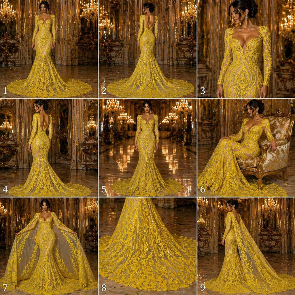 Bright Yellow - Marvelous Luxury Shiny Sequin 4-Way Stretch Mesh Fabric – Prom & Evening Dress Material By The Yard.