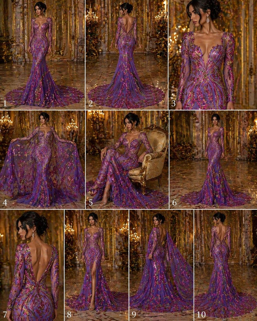 Purple Iridescent - Marvelous Luxury Shiny Sequin 4-Way Stretch Mesh Fabric – Prom & Evening Dress Material By The Yard.