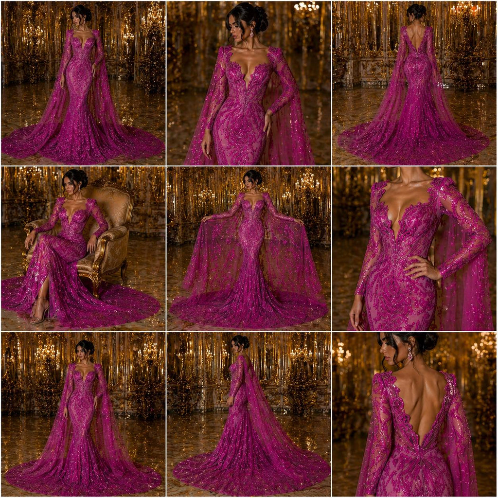 Magenta - Marvelous Luxury Shiny Sequin 4-Way Stretch Mesh Fabric – Prom & Evening Dress Material By The Yard.