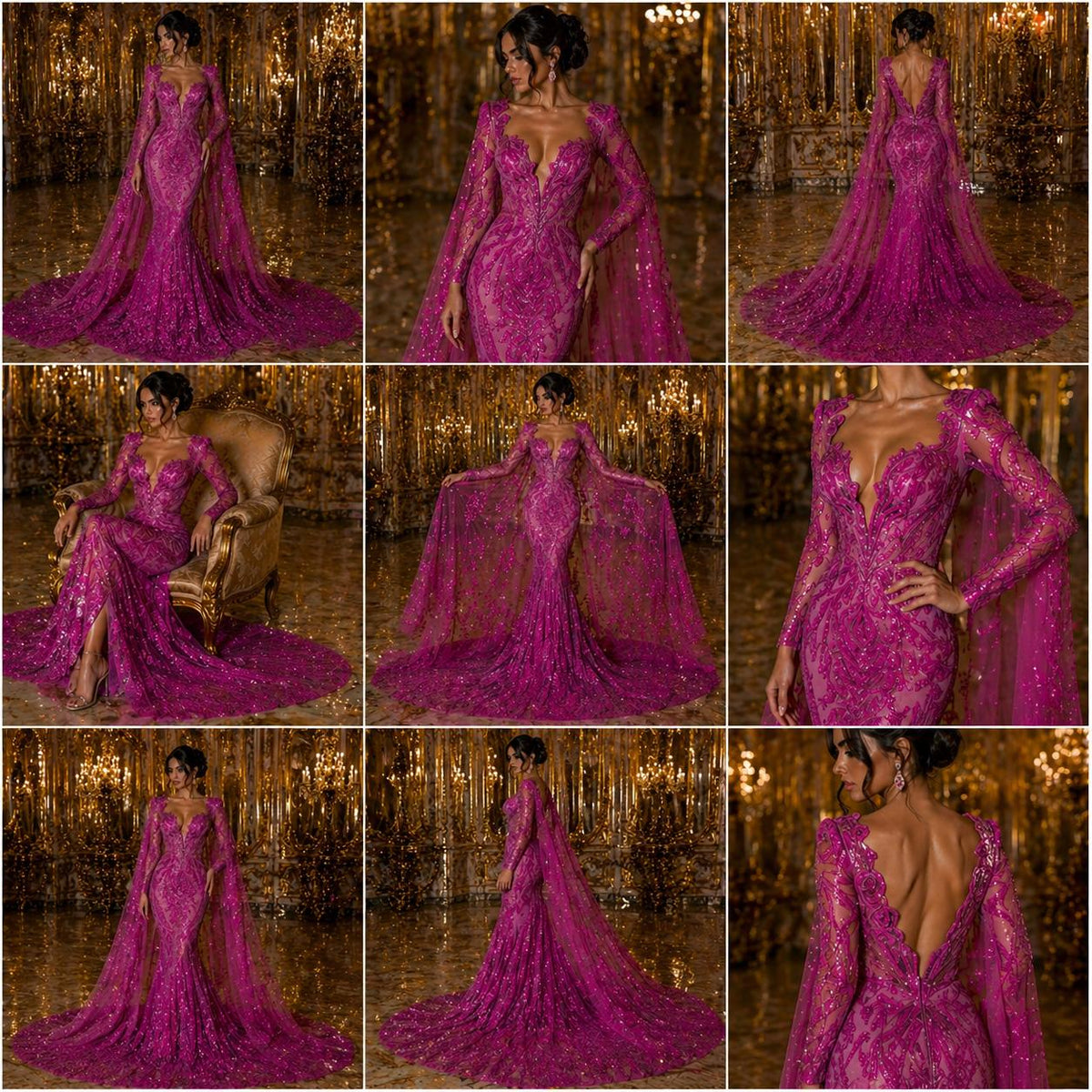 Magenta - Marvelous Luxury Shiny Sequin 4-Way Stretch Mesh Fabric – Prom & Evening Dress Material By The Yard.