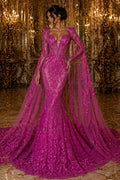 Magenta - Marvelous Luxury Shiny Sequin 4-Way Stretch Mesh Fabric – Prom & Evening Dress Material By The Yard.
