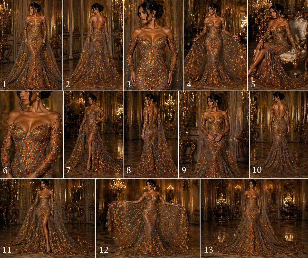 Orange/Gold Iridescent - Marvelous Luxury Shiny Sequin 4-Way Stretch Mesh Fabric – Prom & Evening Dress Material By The Yard.
