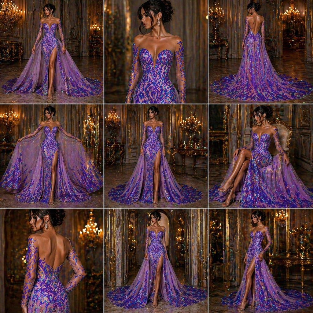 Lavender Iridescent - Marvelous Luxury Shiny Sequin 4-Way Stretch Mesh Fabric – Prom & Evening Dress Material By The Yard.