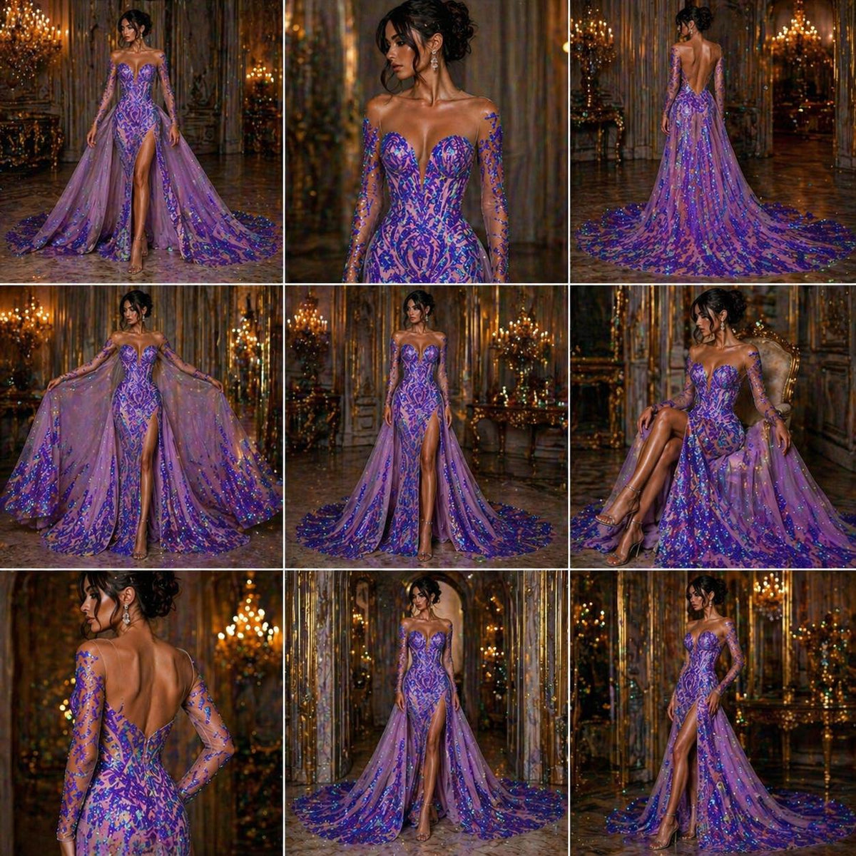 Lavender Iridescent - Marvelous Luxury Shiny Sequin 4-Way Stretch Mesh Fabric – Prom & Evening Dress Material By The Yard.