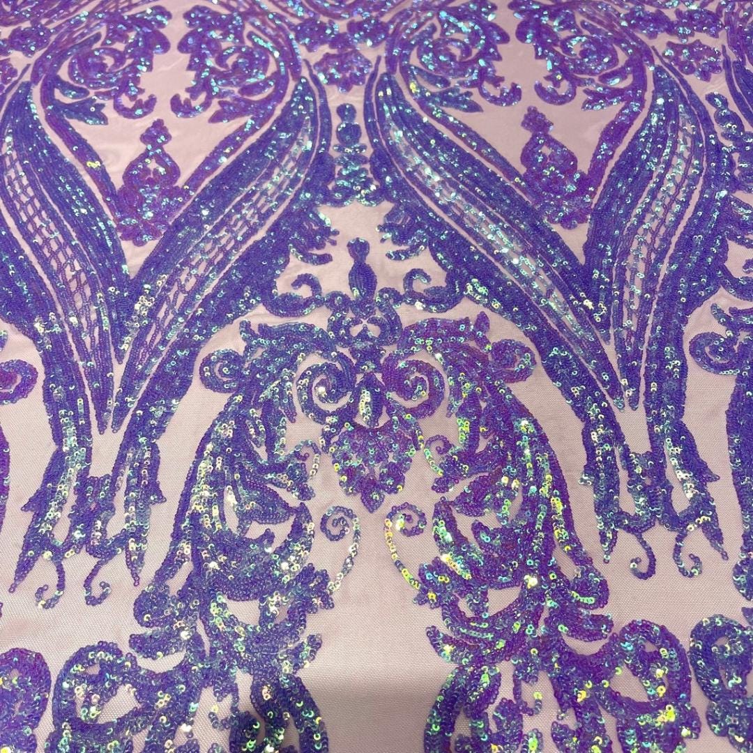 Lavender Iridescent - Marvelous Luxury Shiny Sequin 4-Way Stretch Mesh Fabric – Prom & Evening Dress Material By The Yard.