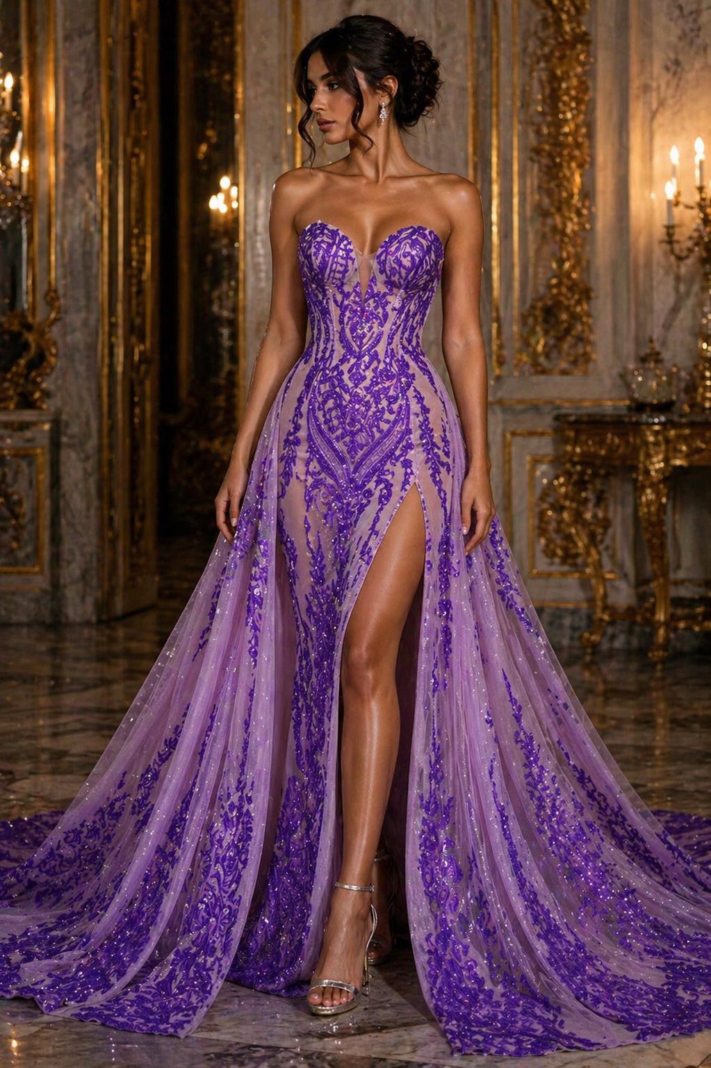 Orchid Lilac - Marvelous Luxury Shiny Sequin 4-Way Stretch Mesh Fabric – Prom & Evening Dress Material By The Yard.