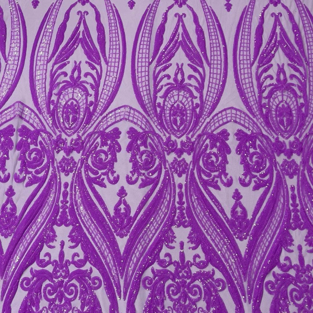 Orchid Lilac - Marvelous Luxury Shiny Sequin 4-Way Stretch Mesh Fabric – Prom & Evening Dress Material By The Yard.