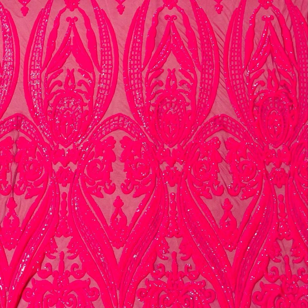 Hot Pink - Marvelous Luxury Shiny Sequin 4-Way Stretch Mesh Fabric – Prom & Evening Dress Material By The Yard.