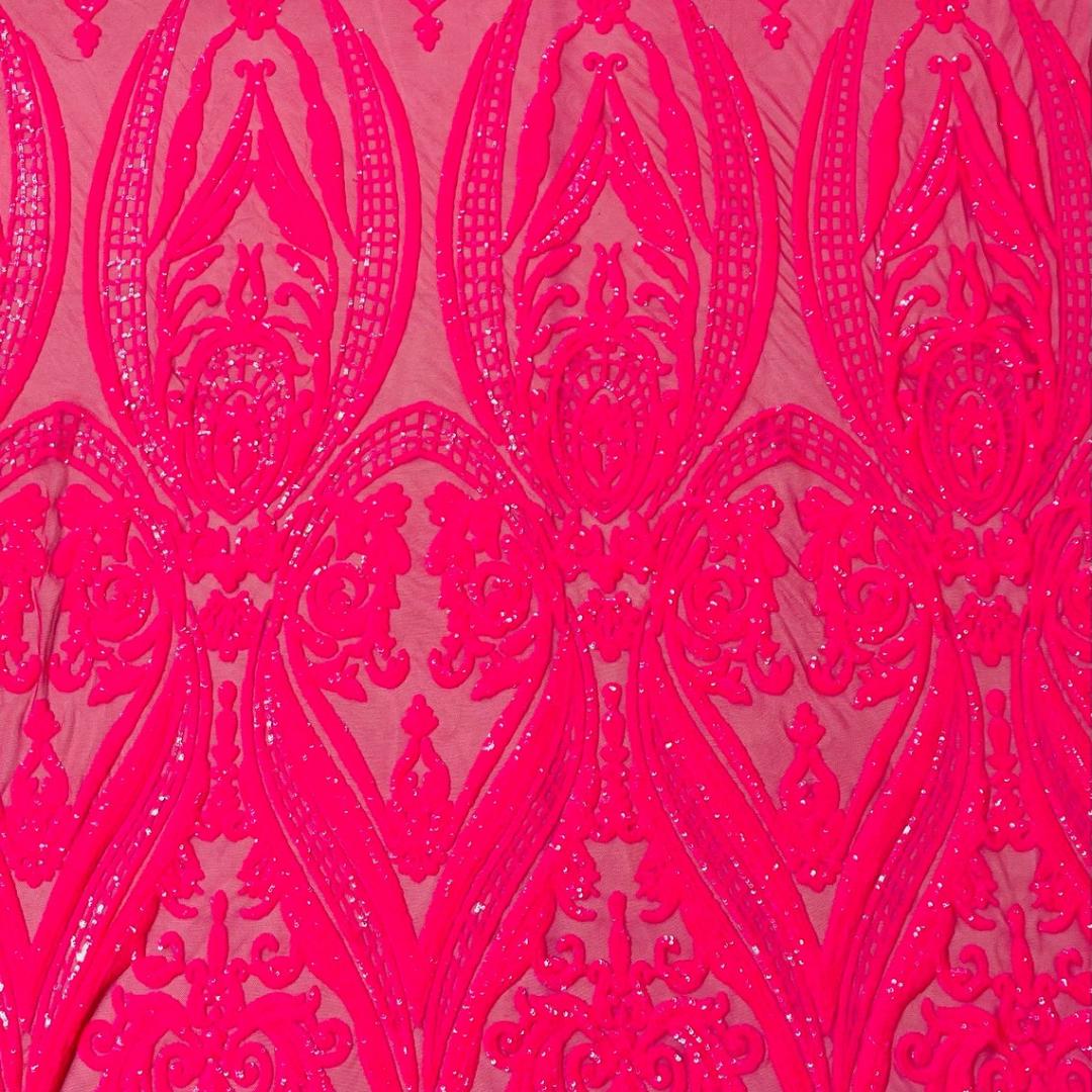 Hot Pink - Marvelous Luxury Shiny Sequin 4-Way Stretch Mesh Fabric – Prom & Evening Dress Material By The Yard.