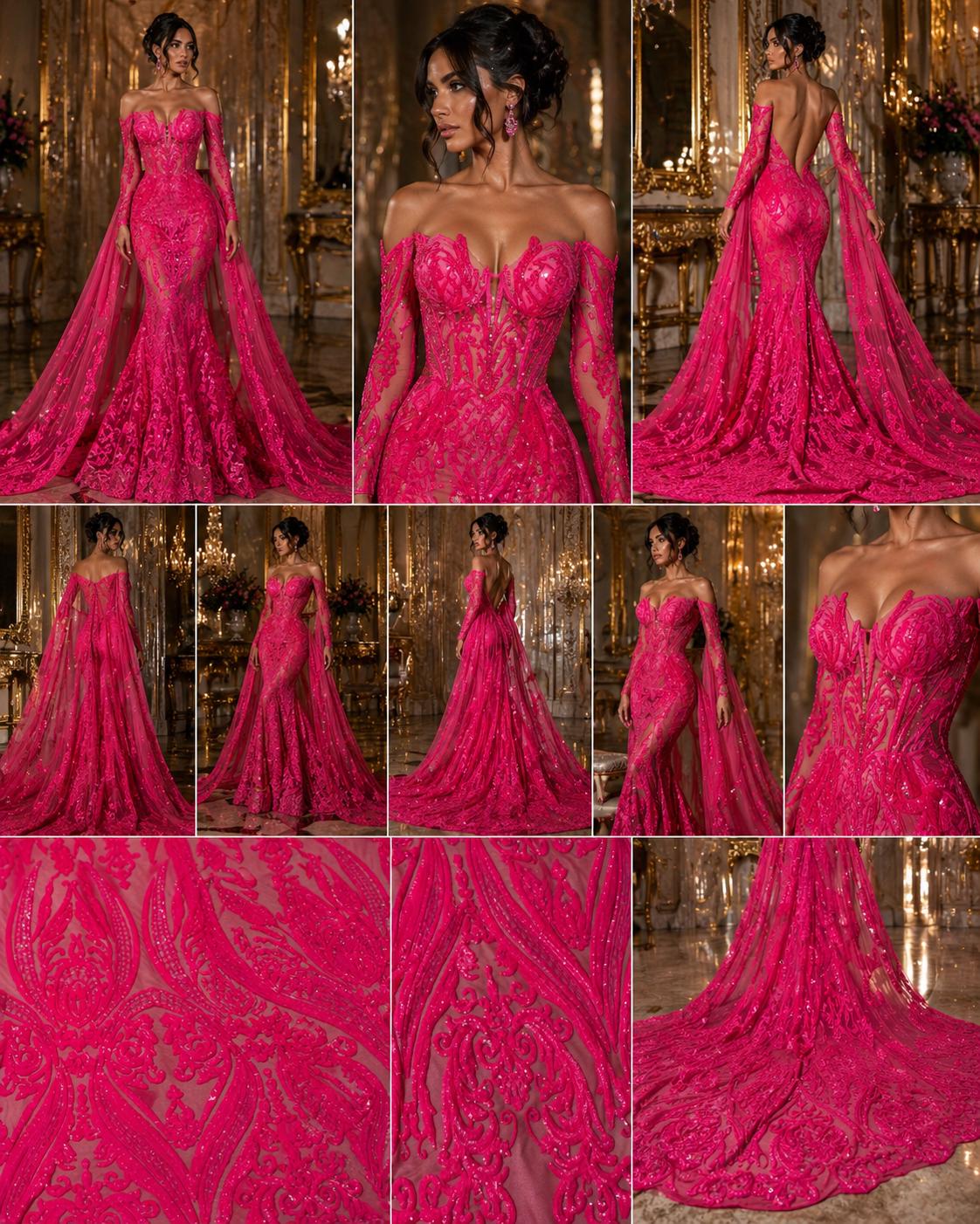Hot Pink - Marvelous Luxury Shiny Sequin 4-Way Stretch Mesh Fabric – Prom & Evening Dress Material By The Yard.