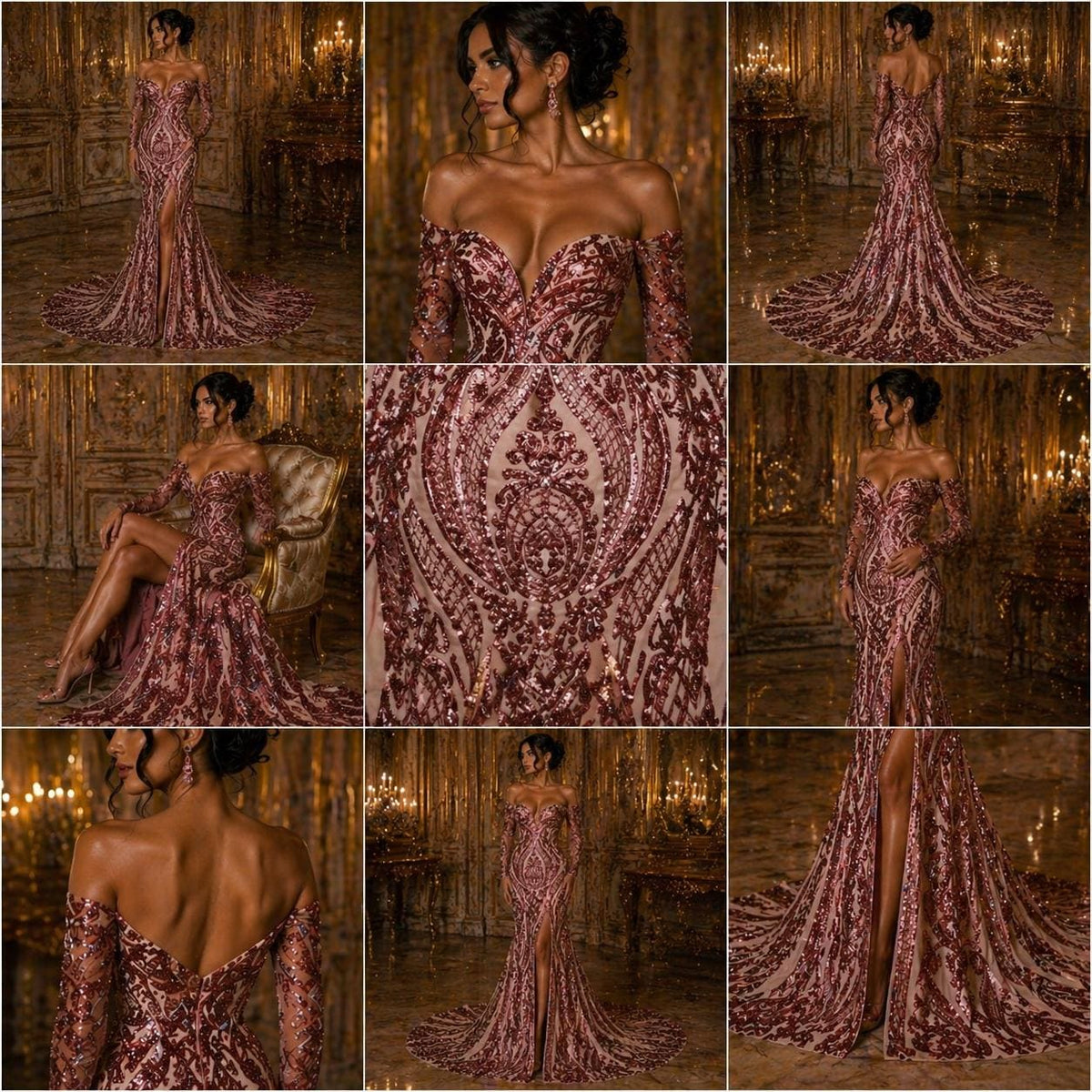 Dusty Rose - Marvelous Luxury Shiny Sequin 4-Way Stretch Mesh Fabric – Prom & Evening Dress Material By The Yard.