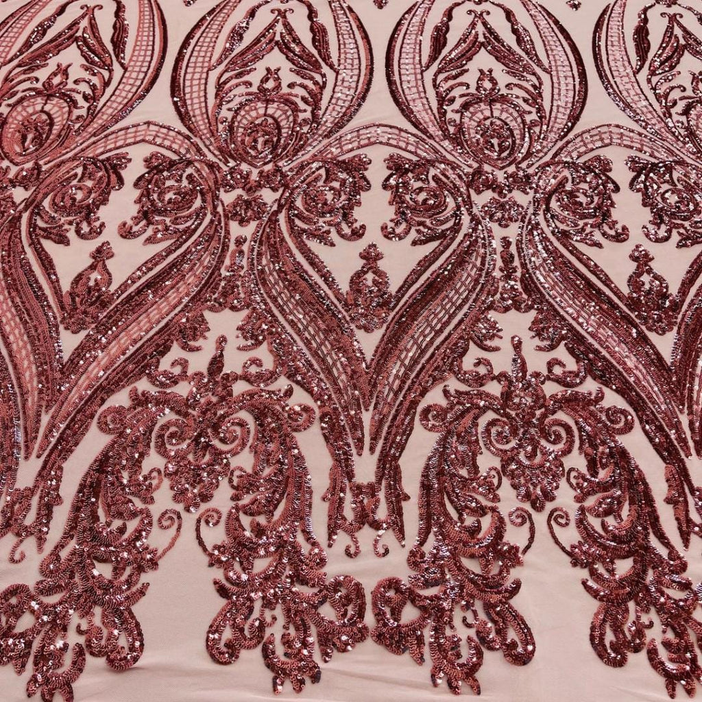 Dusty Rose - Marvelous Luxury Shiny Sequin 4-Way Stretch Mesh Fabric – Prom & Evening Dress Material By The Yard.