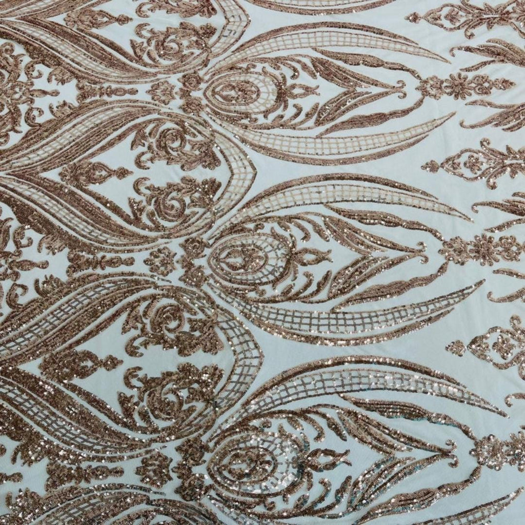Champagne - Marvelous Luxury Shiny Sequin 4-Way Stretch Mesh Fabric – Prom & Evening Dress Material By The Yard.