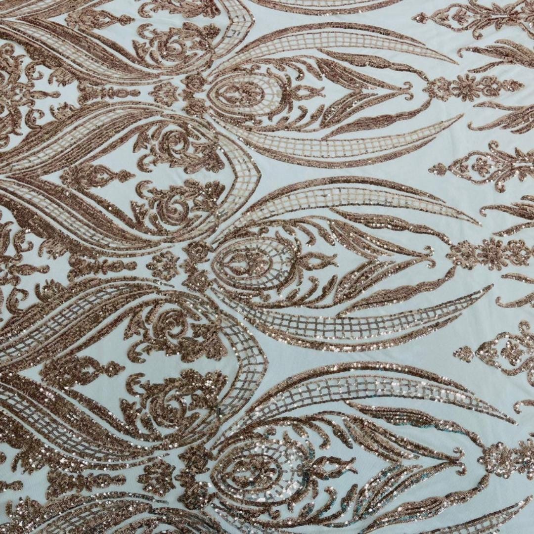 Champagne - Marvelous Luxury Shiny Sequin 4-Way Stretch Mesh Fabric – Prom & Evening Dress Material By The Yard.