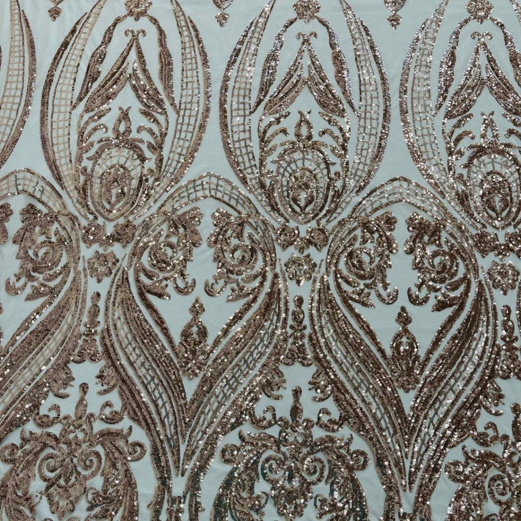 Champagne - Marvelous Luxury Shiny Sequin 4-Way Stretch Mesh Fabric – Prom & Evening Dress Material By The Yard.