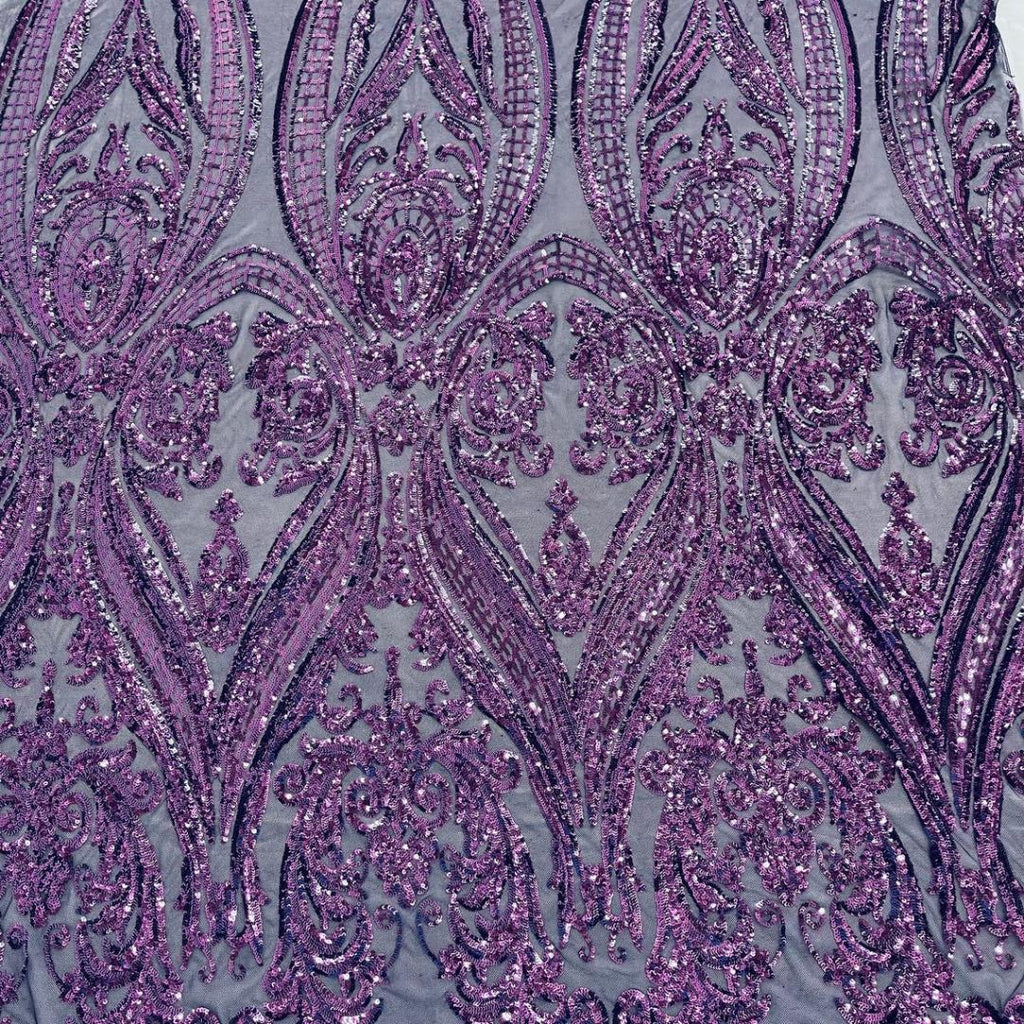 Purple - Marvelous Luxury Shiny Sequin 4-Way Stretch Mesh Fabric – Prom & Evening Dress Material By The Yard.