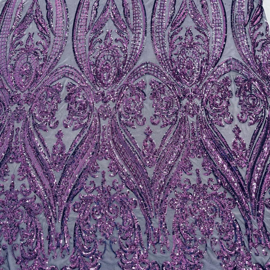 Purple - Marvelous Luxury Shiny Sequin 4-Way Stretch Mesh Fabric – Prom & Evening Dress Material By The Yard.