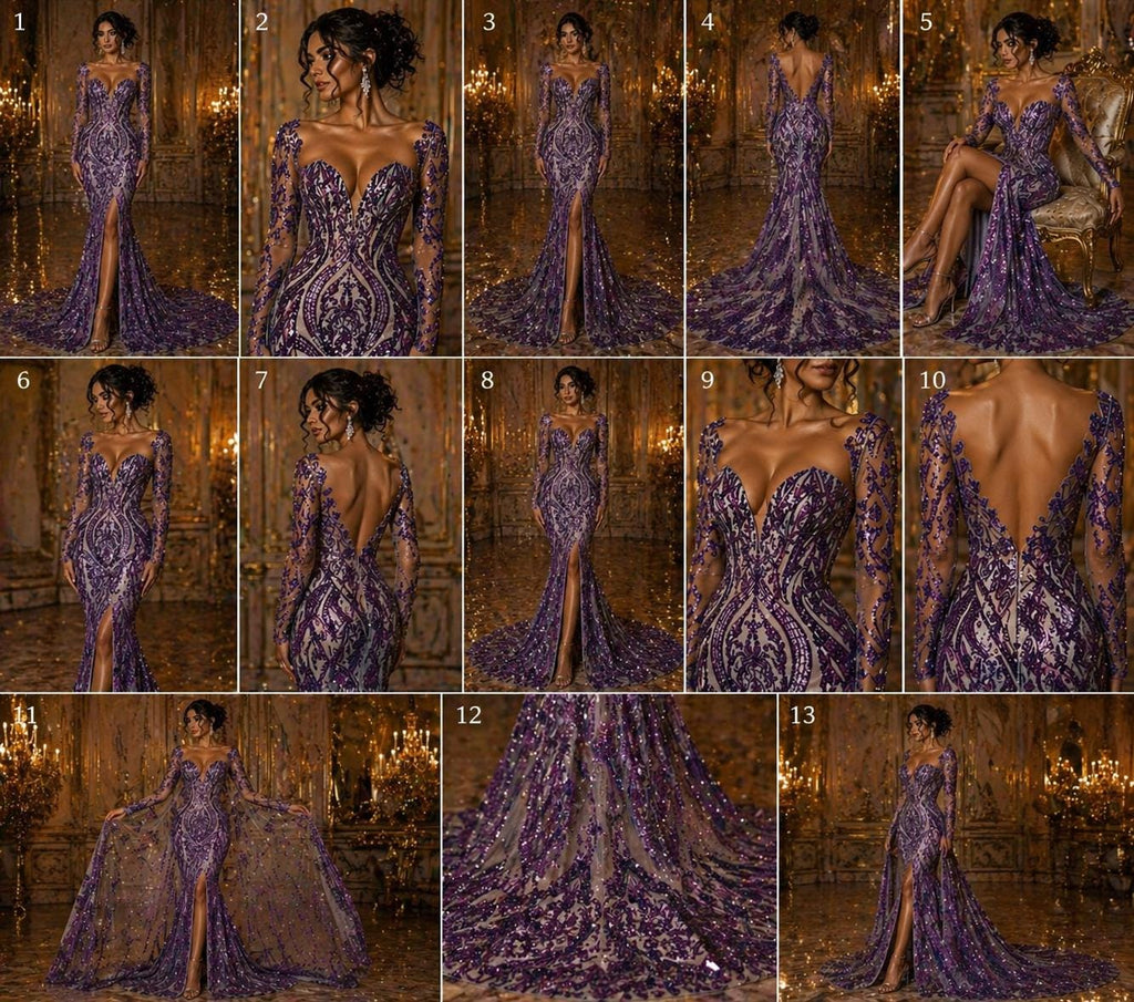 Purple - Marvelous Luxury Shiny Sequin 4-Way Stretch Mesh Fabric – Prom & Evening Dress Material By The Yard.