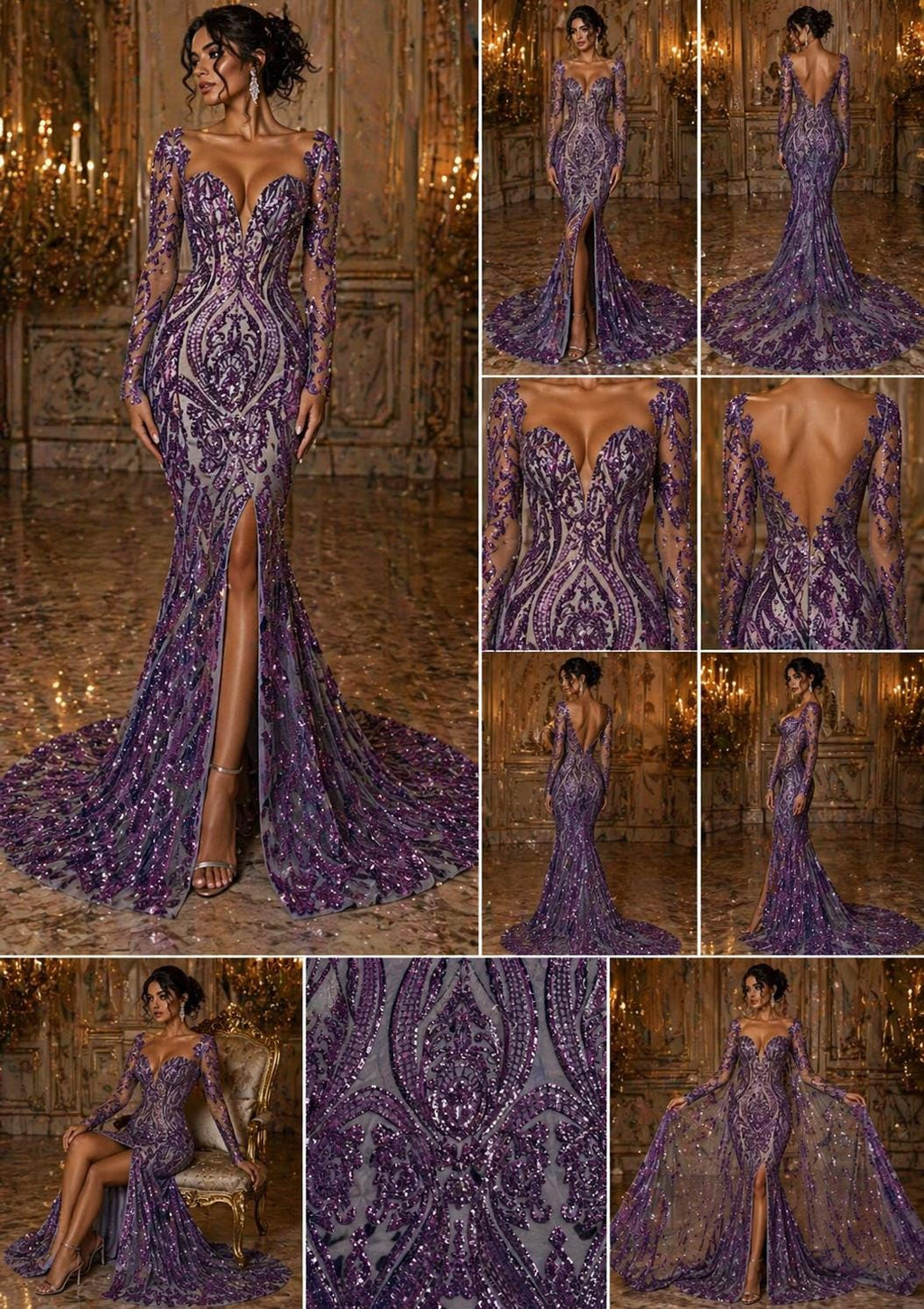 Purple - Marvelous Luxury Shiny Sequin 4-Way Stretch Mesh Fabric – Prom & Evening Dress Material By The Yard.